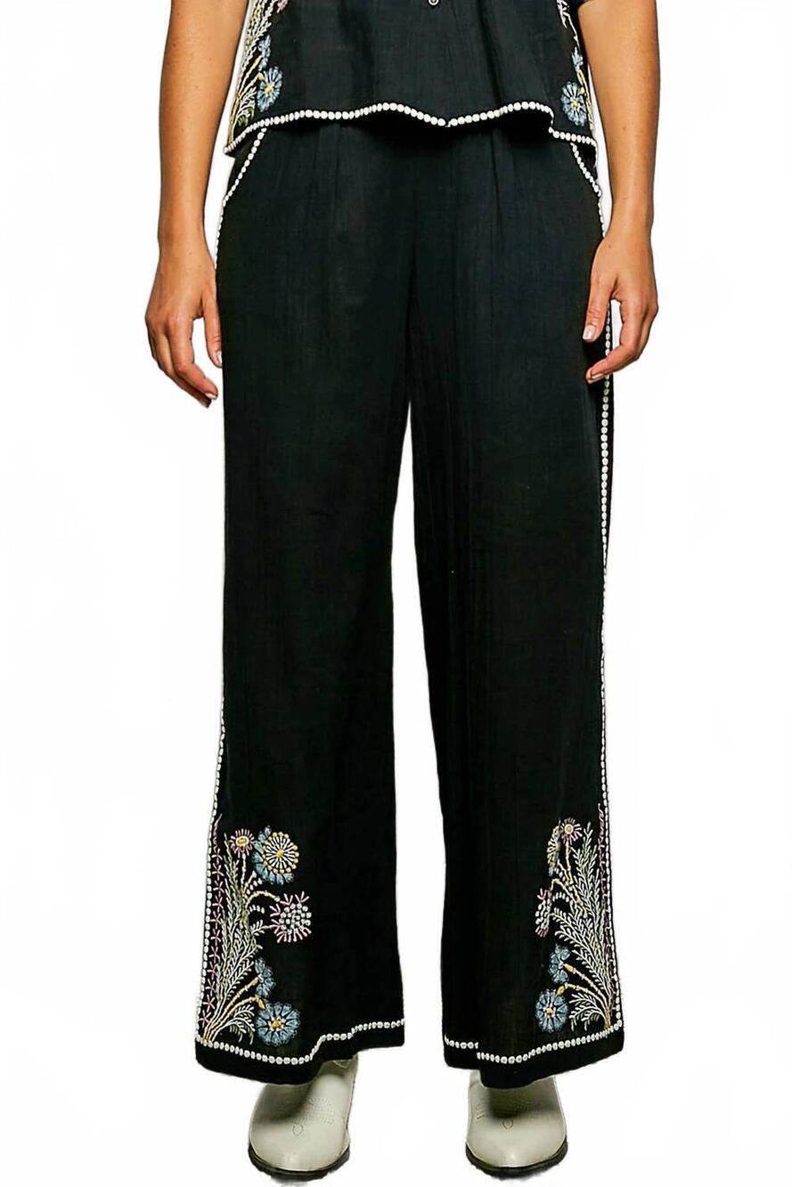 NEW POL embroidered floral pants in black